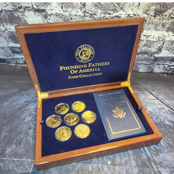 The Franklin Mint Founding Fathers Coin 7pcs 24 Gold Plated with Box - Picture 3 of 7